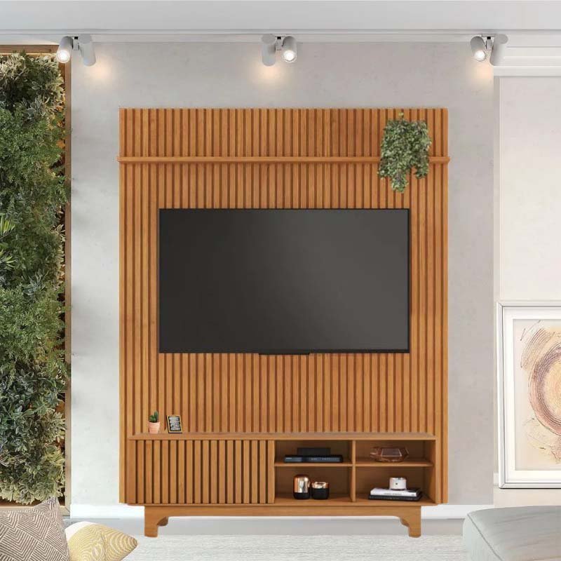 Rack Sereno Larg. 1.68m Cinamomo Ripado + Painel Riso Larg. 1.82m Cinamomo Ripado para TV até 65" JCM - Oferta