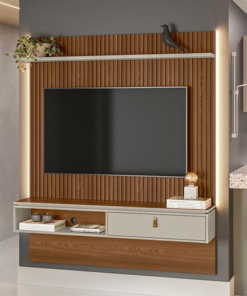 Painel Home Lumini para TV até 65 Polegadas Freijó/Off White Linea Brasil