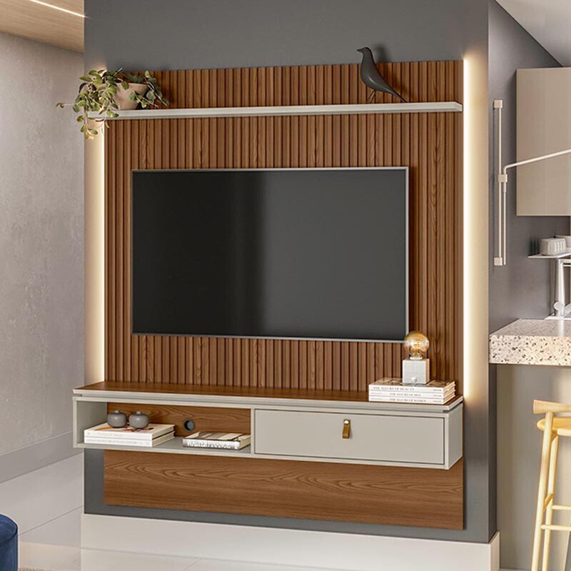 Painel Home Lumini para TV até 65 Polegadas Freijó/Off White Linea Brasil