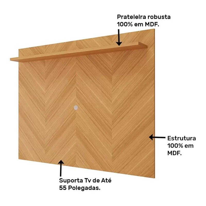 Painel Nature + Rack Grafite/nature Volpi 100% MDF Larg. 1.54m Permóbili - Imagem 3