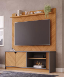 Painel Nature + Rack Grafite/nature Volpi 100% MDF Larg. 1.54m Permóbili