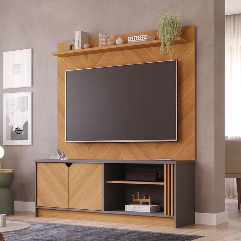 Painel Nature + Rack Grafite/nature Volpi 100% MDF Larg. 1.54m Permóbili