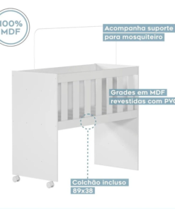 Mini Berço Multifuncional Rubi C/Colchão e 5 Opções de Montagem 100% MDF Branco Tigus - Imagem 3
